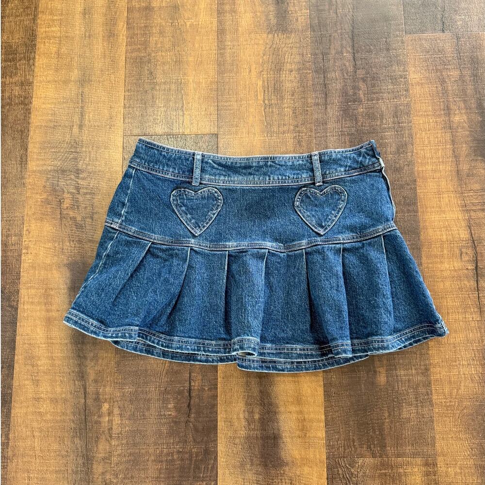 Sweet Society Denim Heart Pocket Pleated Mini Skirt Y2K Blue Size Large - Picture 7 of 8